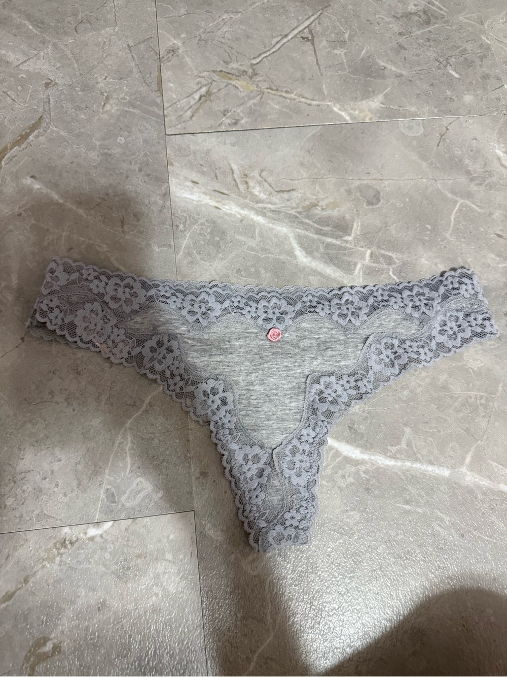 Victoria's Secret Heather Gray Lace-Trim Bikini Panty with Pink Bow